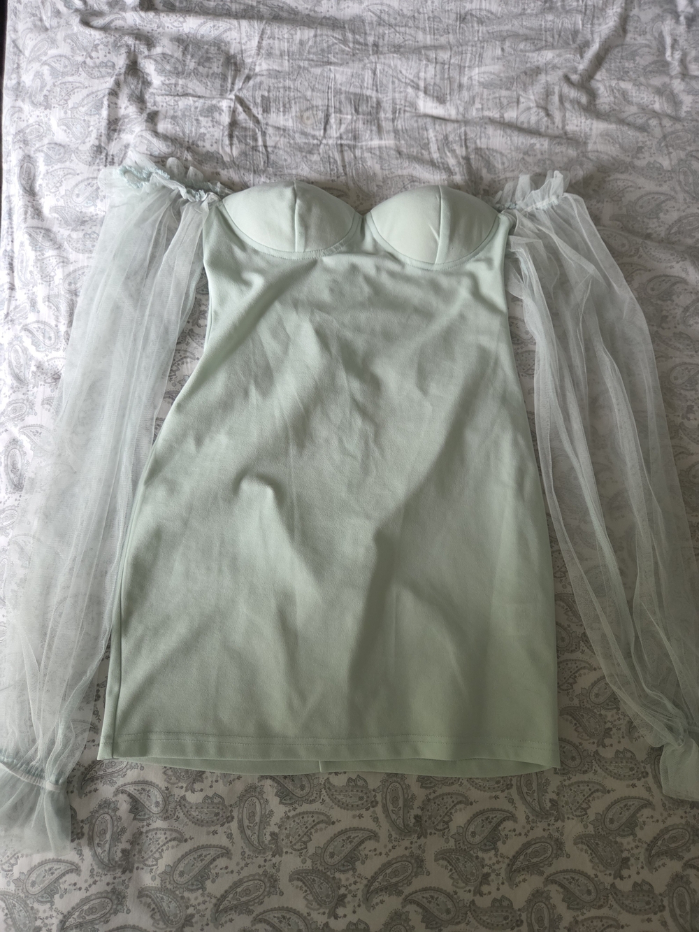 Mint Mesh Sleeve Mini Dress